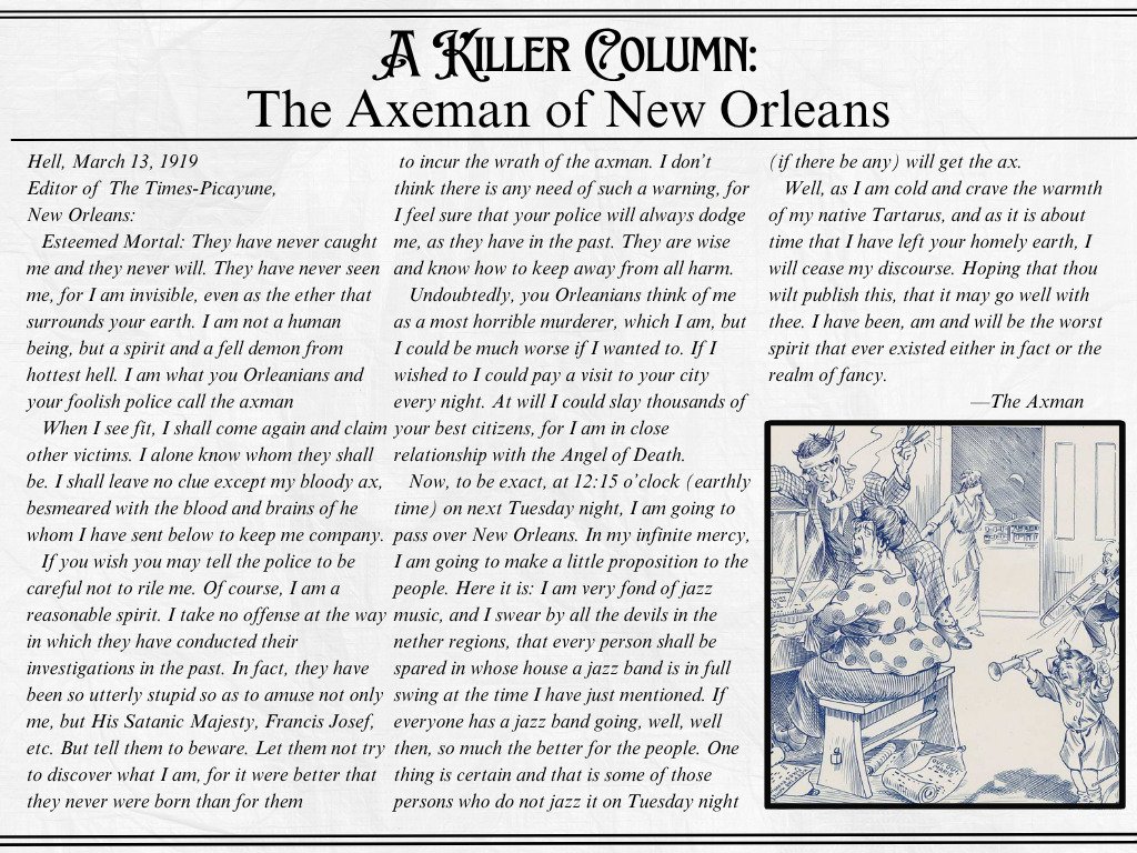 The Axeman of New Orleans: The Jazz Killer Mystery 9 The letter from Hell, Supposedly Written by the Axeman of New Orleans