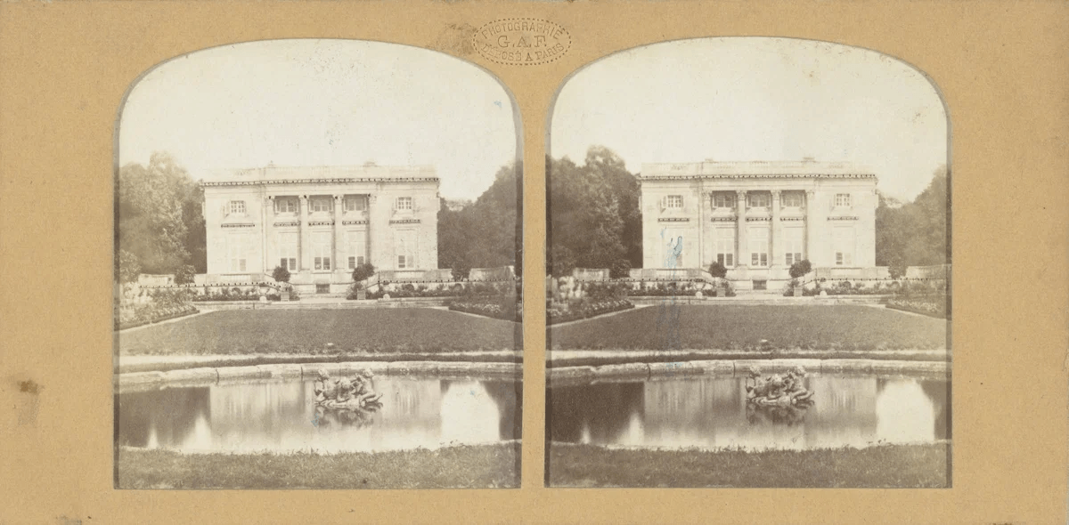 Stereograph by Florent Grau Titled Petit Trianon in the Gardens of Versailles, 1858